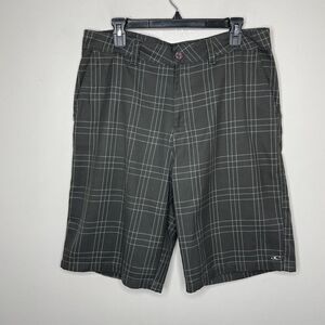 O'NEILL Shorts Mens 34 x 11 Gray Plaid Flat Front Chino Casual Skate Surf